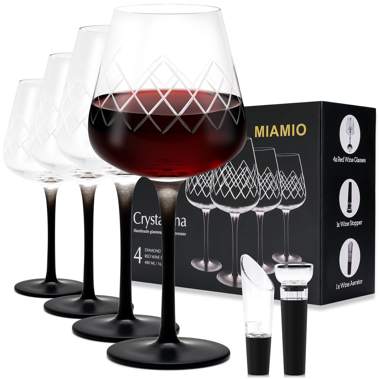 Rotweingläser Set Crystaluna Kollektion (4 x 480 ml)