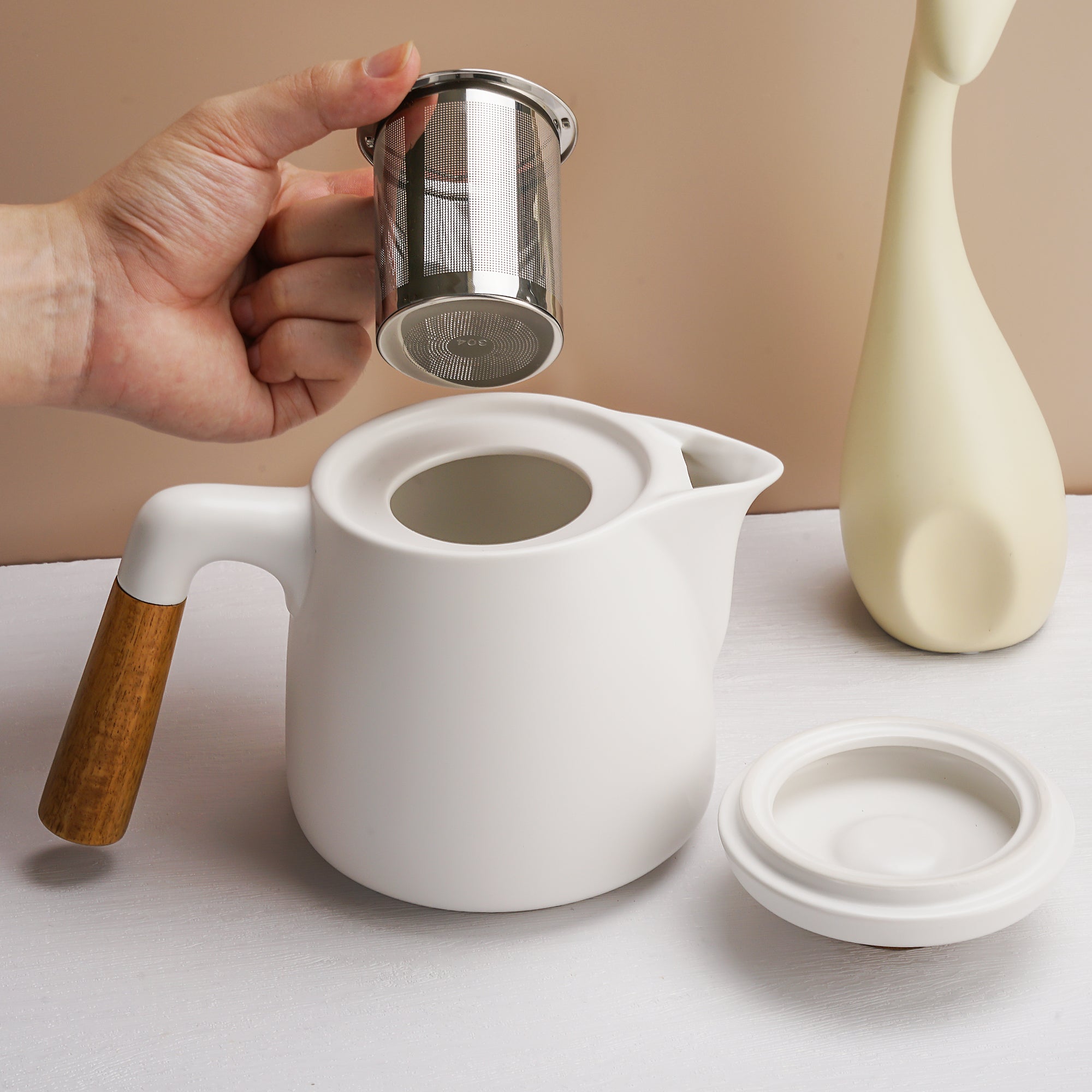 Teekannen Set mit Gestell und 4 Tassen für 4 Personen 1000ml