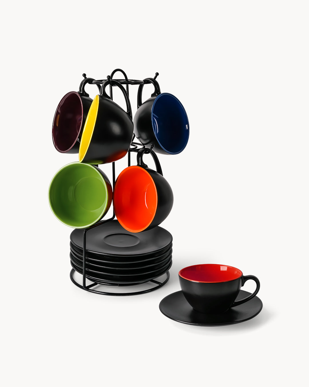 WHITEPEONY Cappuccinotassen Set 4 Stück Grün – Stapelbar, Geprägte Keramik, Mikrowellen- & Spülmaschinengeeignet