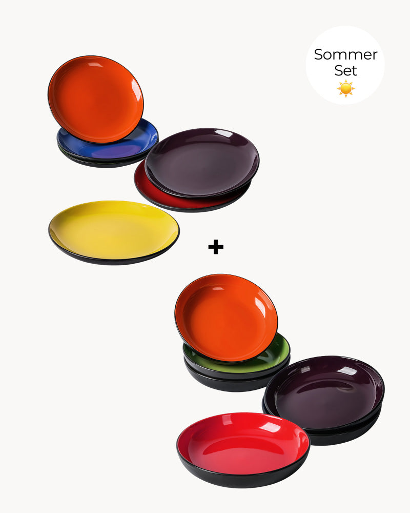 Miamio Teller Set 12-teilig Le Papillon Keramik, frische Farben