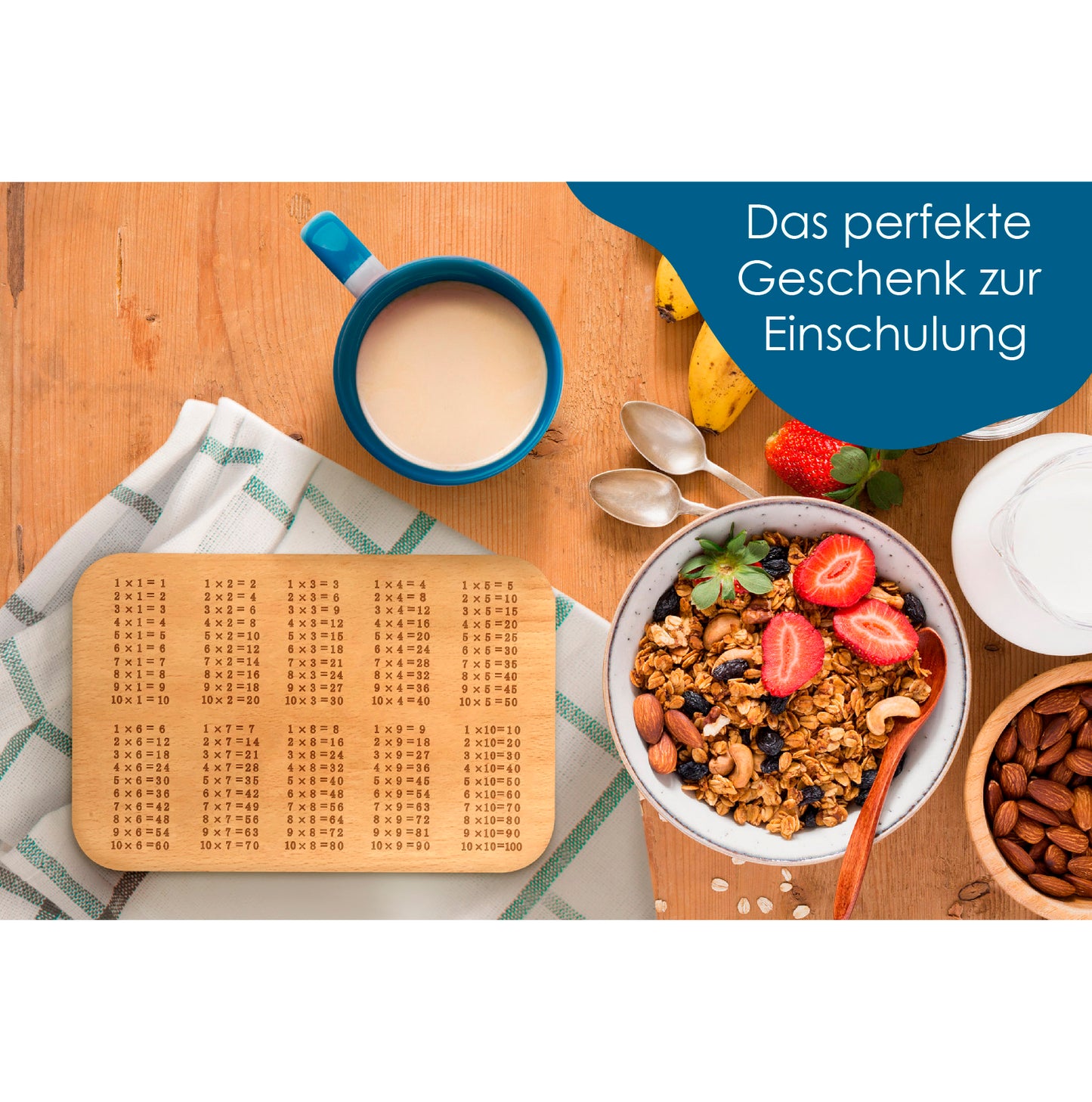 Geschenkset zur Einschulung inkl. Tasse + Frühstücksbrett + 3D Grußkarte + Stundenplan