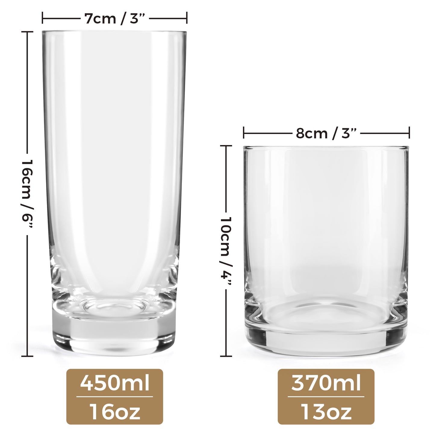 Gläser 12er Set 370 ml und 450 ml