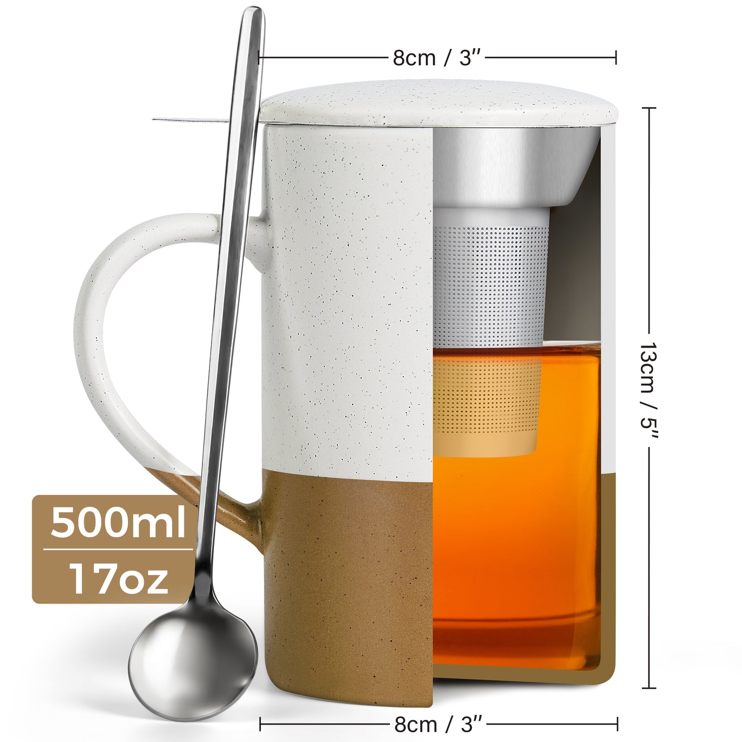 Teetassen Set mit Siebeinsatz und Deckel 2er Set 500 ml