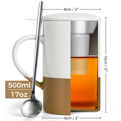 Teetassen Set mit Siebeinsatz und Deckel 2er Set 500 ml