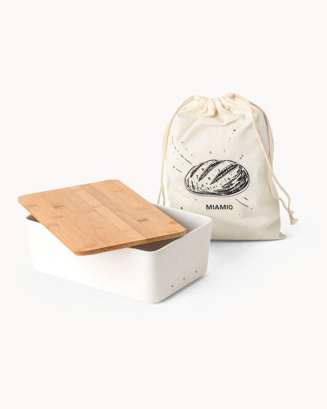 Brotbox Keramik mit Bambusdeckel