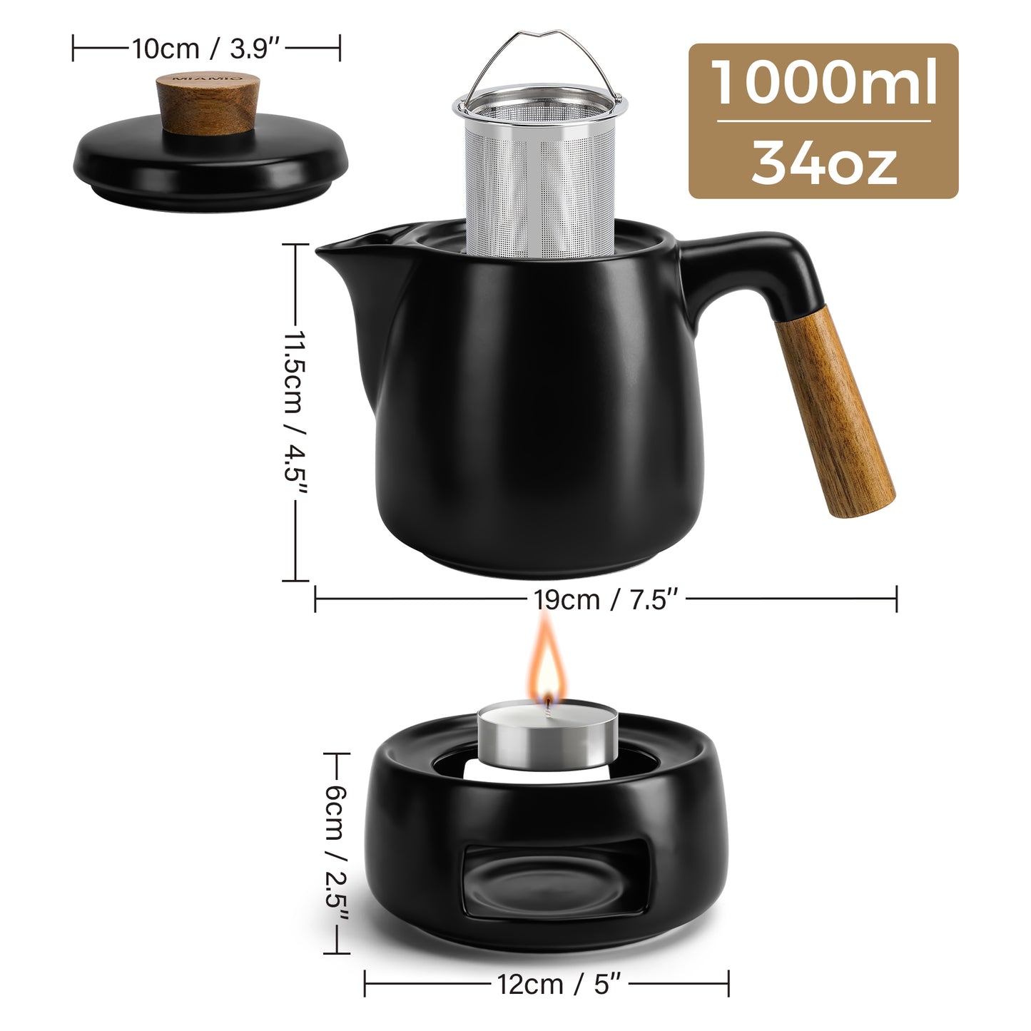 Teekanne mit Stövchen Set 1000 ml