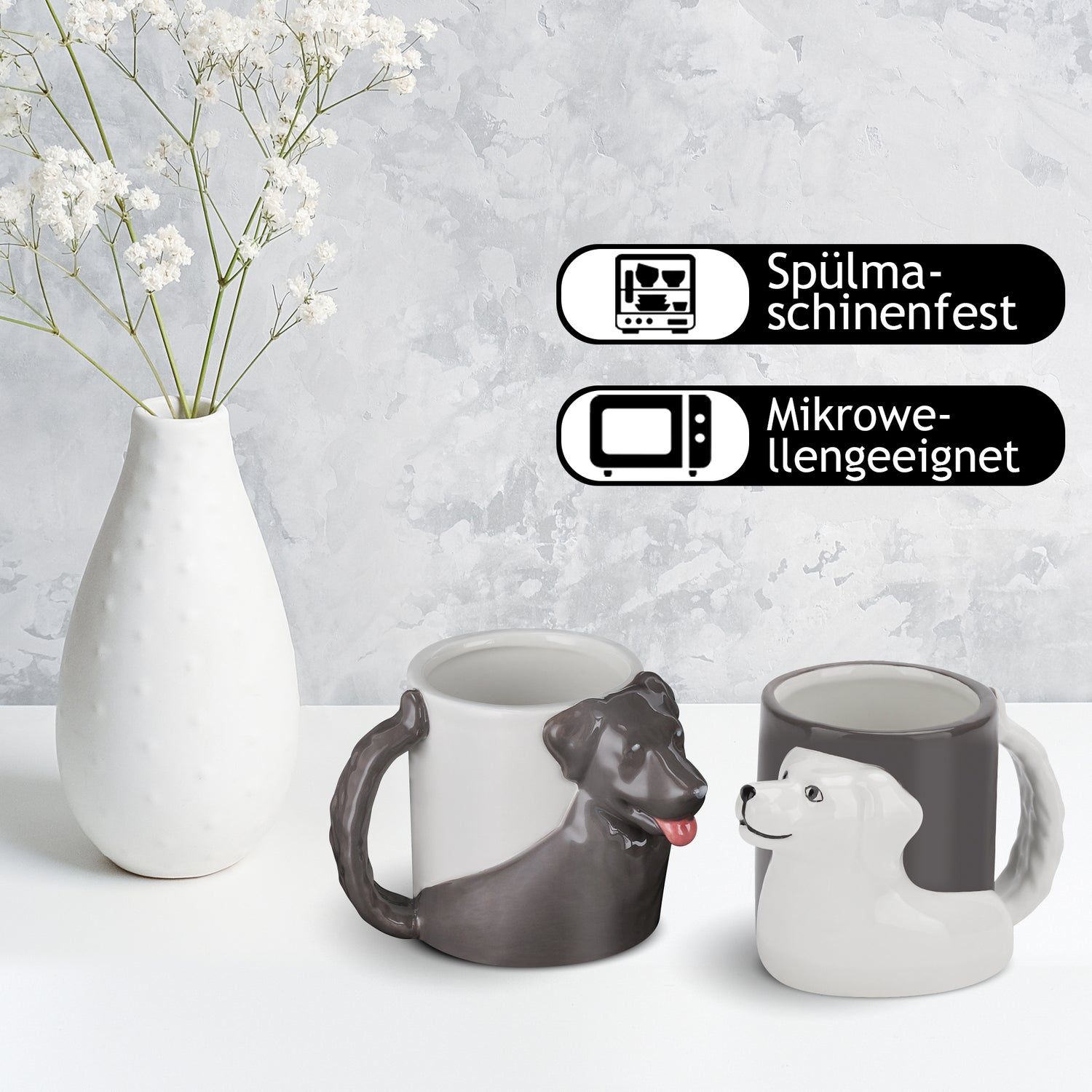 MIAMIO Hunde Keramik Tassen Set Spülmaschinenfest und Mikrowellengeeignet