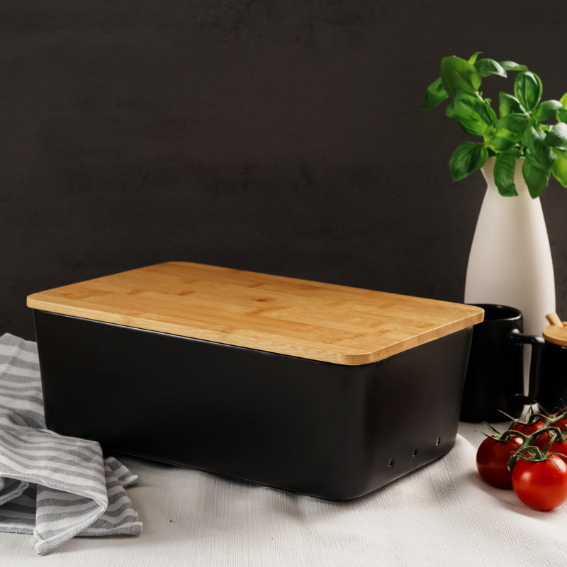Brotbox Keramik mit Bambusdeckel