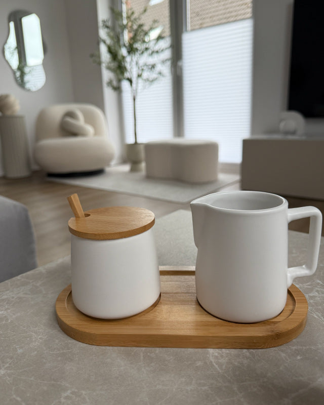 Milch und Zucker Set mit Deckel, Löffel & Milchkännchen