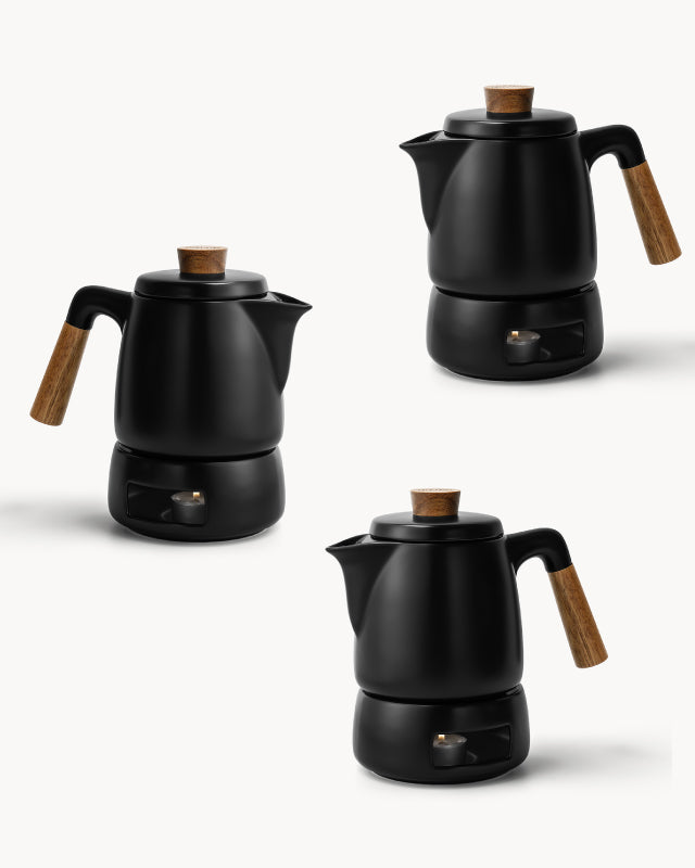 3er-Set Teekannen mit Stövchen