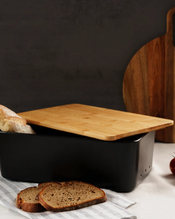 Brotbox Keramik mit Bambusdeckel | Brotkasten