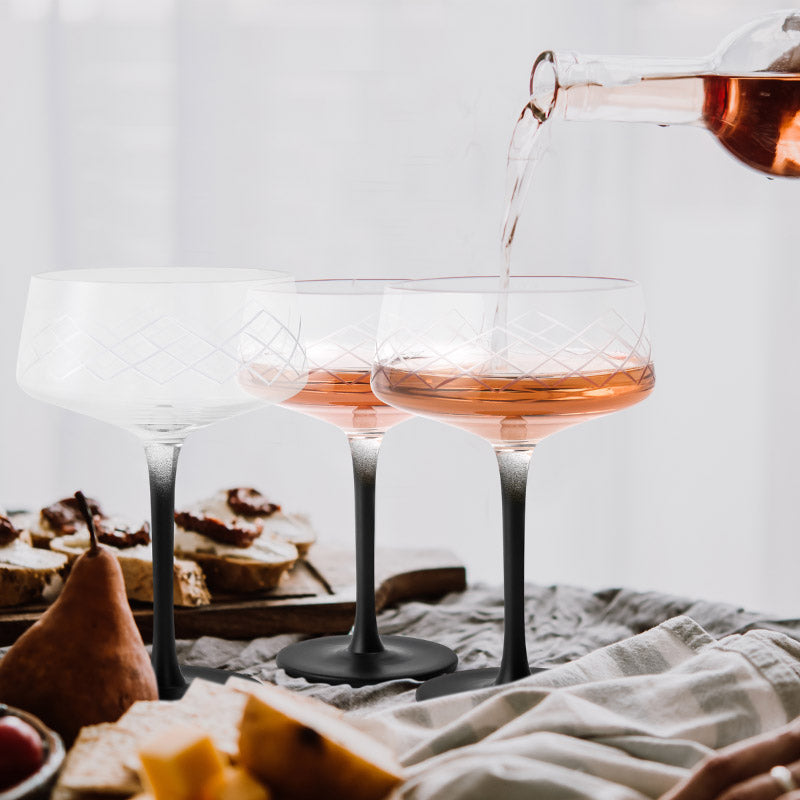 Miamio Coupe Gläser Crystaluna 4er Set Glas mit schwarzem Fuß
