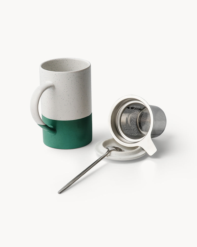 Miamio Geschirr - Teetassen Set 2er Keramik mit Siebeinsatz und Deckel 500ml