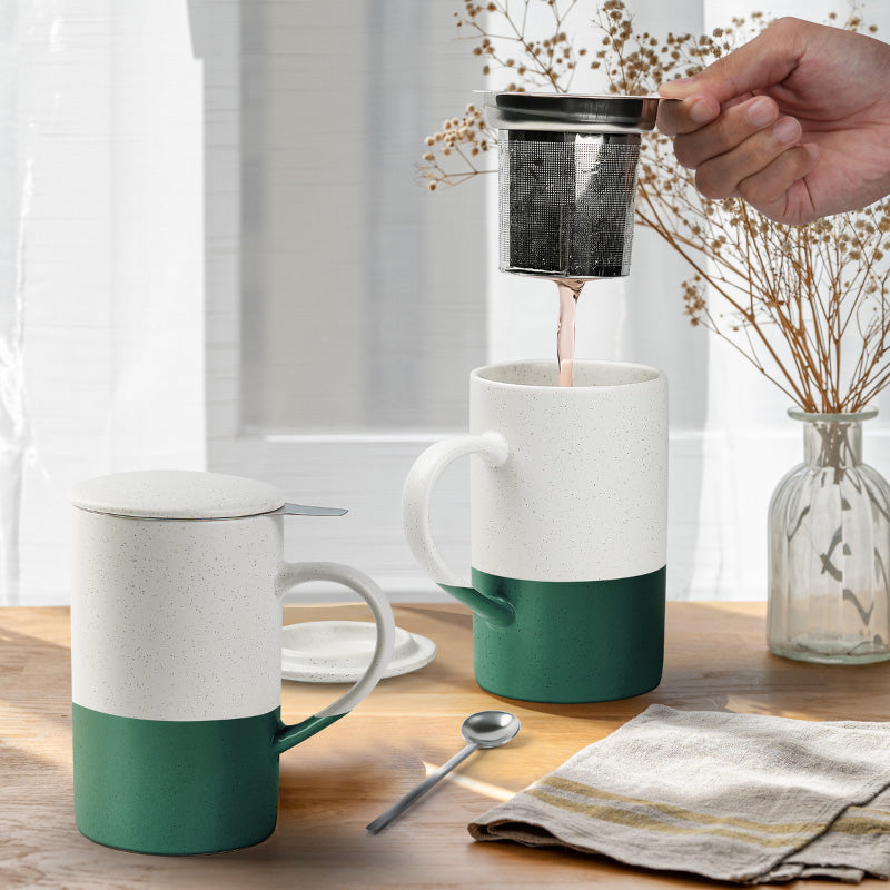 Miamio Geschirr - Teetassen Set 2er Keramik mit Siebeinsatz und Deckel 500ml