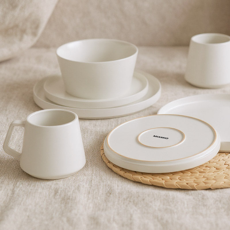 Miamio Geschirr Set Luxe 16-teilig fur 4 Personen, Teller & Tassen Keramik