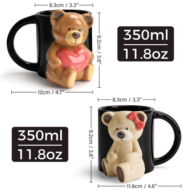 Miamio Parchen Tassen 3D Teddybar Keramik, Geschenk fur Paare