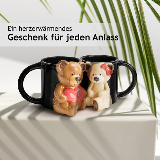 Miamio Parchen Tassen 3D Teddybar Keramik, Geschenk fur Paare