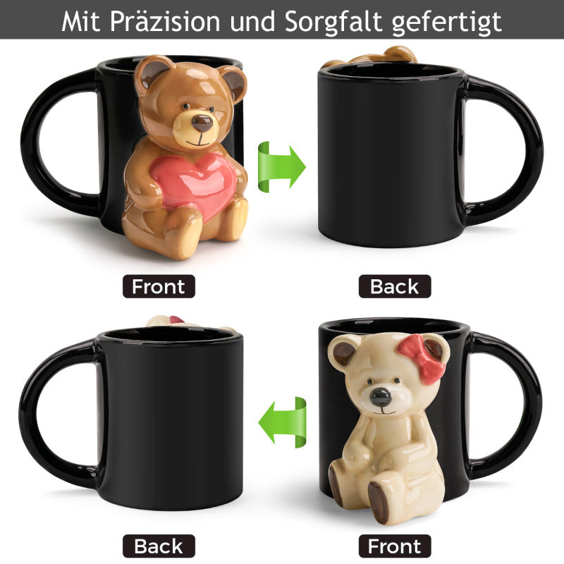 Miamio Parchen Tassen 3D Teddybar Keramik, Geschenk fur Paare 