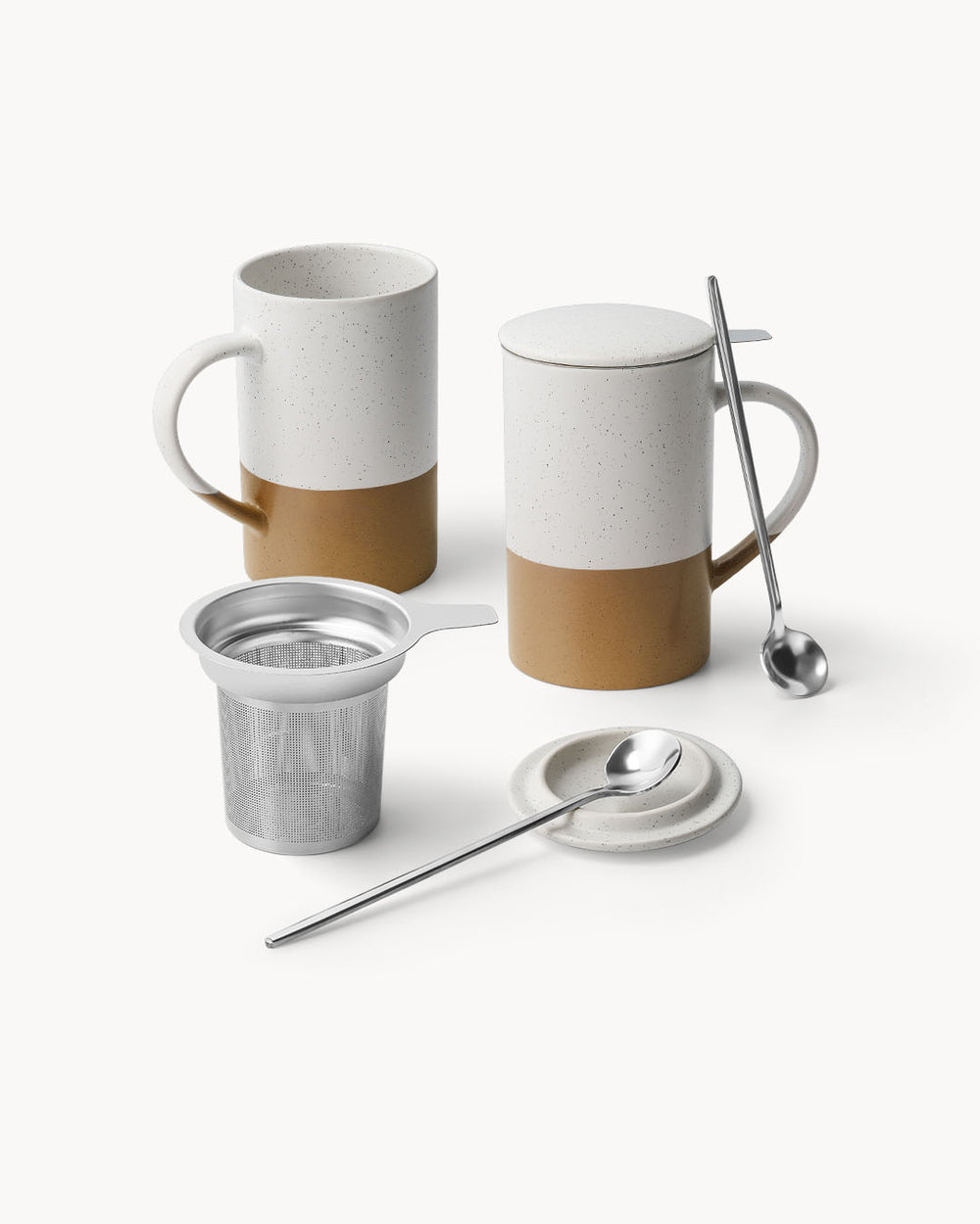 Miamio Geschirr - Teetassen Set 2er Keramik mit Siebeinsatz und Deckel 500ml