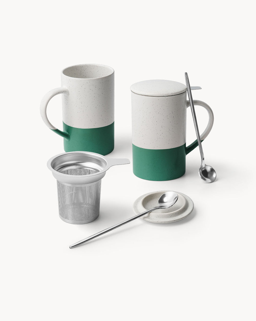 Miamio Geschirr - Teetassen Set 2er Keramik mit Siebeinsatz und Deckel 500ml