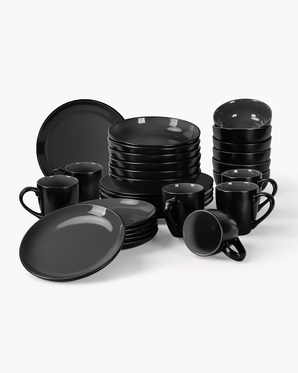 Miamio Geschirr Set Le Papillon 30-teilig für 6 Personen Keramik Scharz