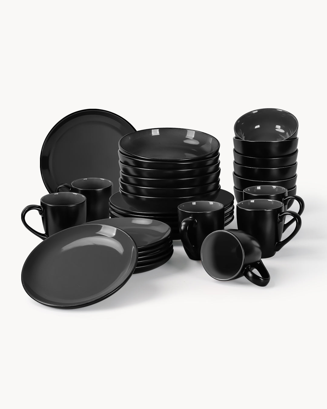 Miamio Geschirr Set Le Papillon 30-teilig für 6 Personen Keramik Scharz