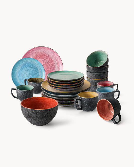 Miamio Las Palmitas Geschirr Set 24-teilig fur 6 Personen, Teller & Tassen Keramik