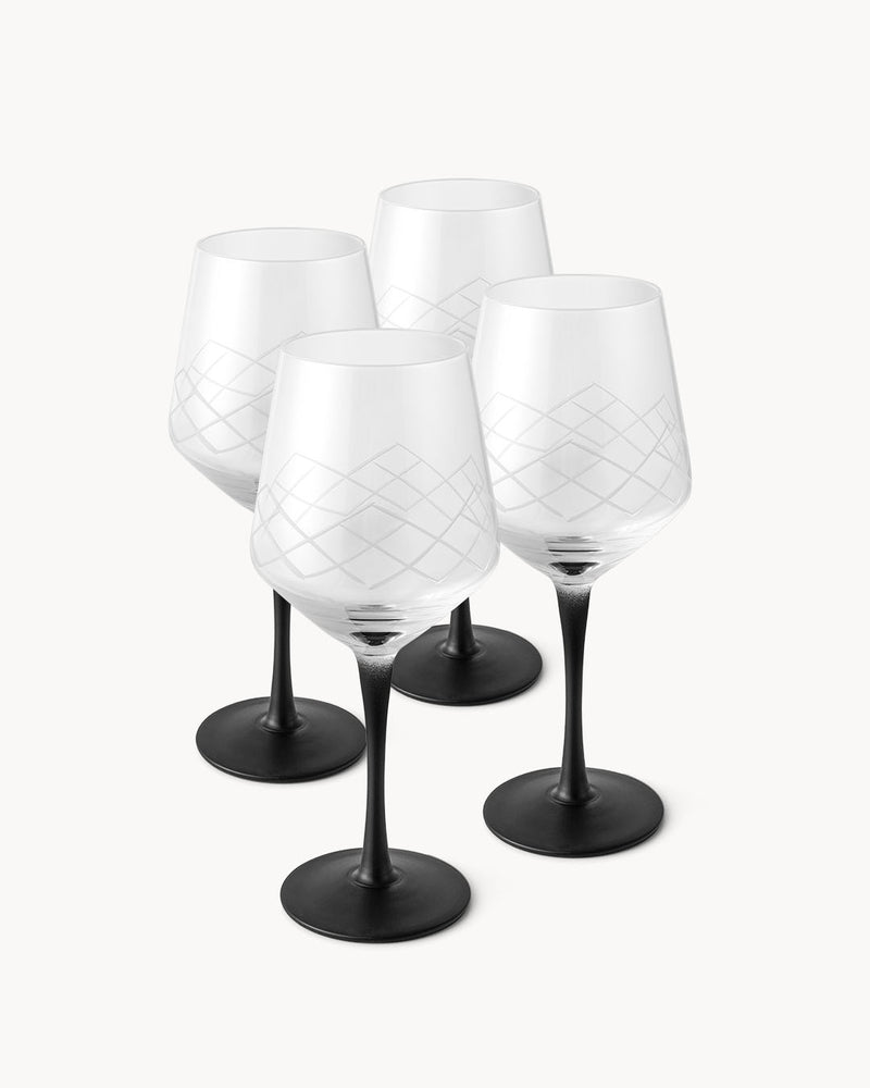 Miamio Weißweingläser Crystaluna 4er Set Glas mit schwarzem Fuß