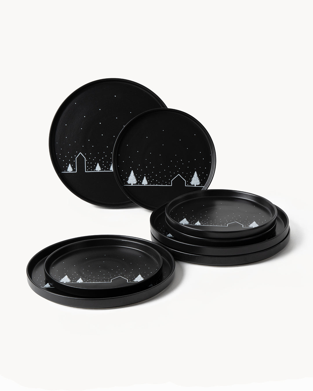 Miamio Weihnachts Geschirr Set Vinter Teller & Tassen Keramik, Wintermotiv 