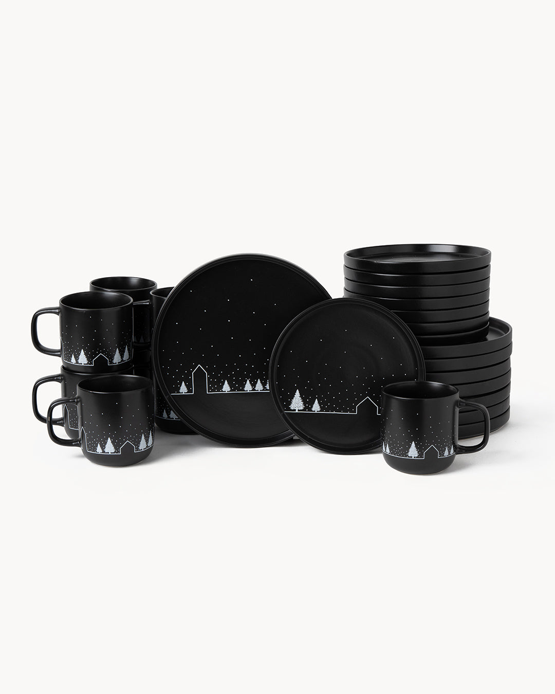 Miamio Weihnachts Geschirr Set Vinter Teller & Tassen Keramik, Wintermotiv