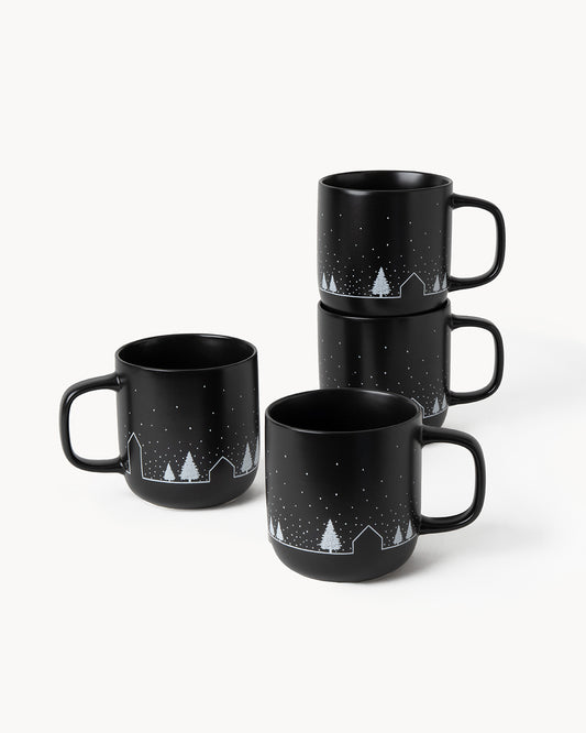 Miamio Weihnachtstassen Vinter 4er Set Keramik, Wintermotiv 500ml