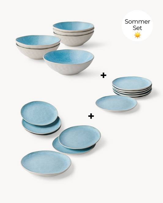 Lumera Genießer Set - 6 Schüsseln, 6 Teller klein und 6 Teller groß Blau