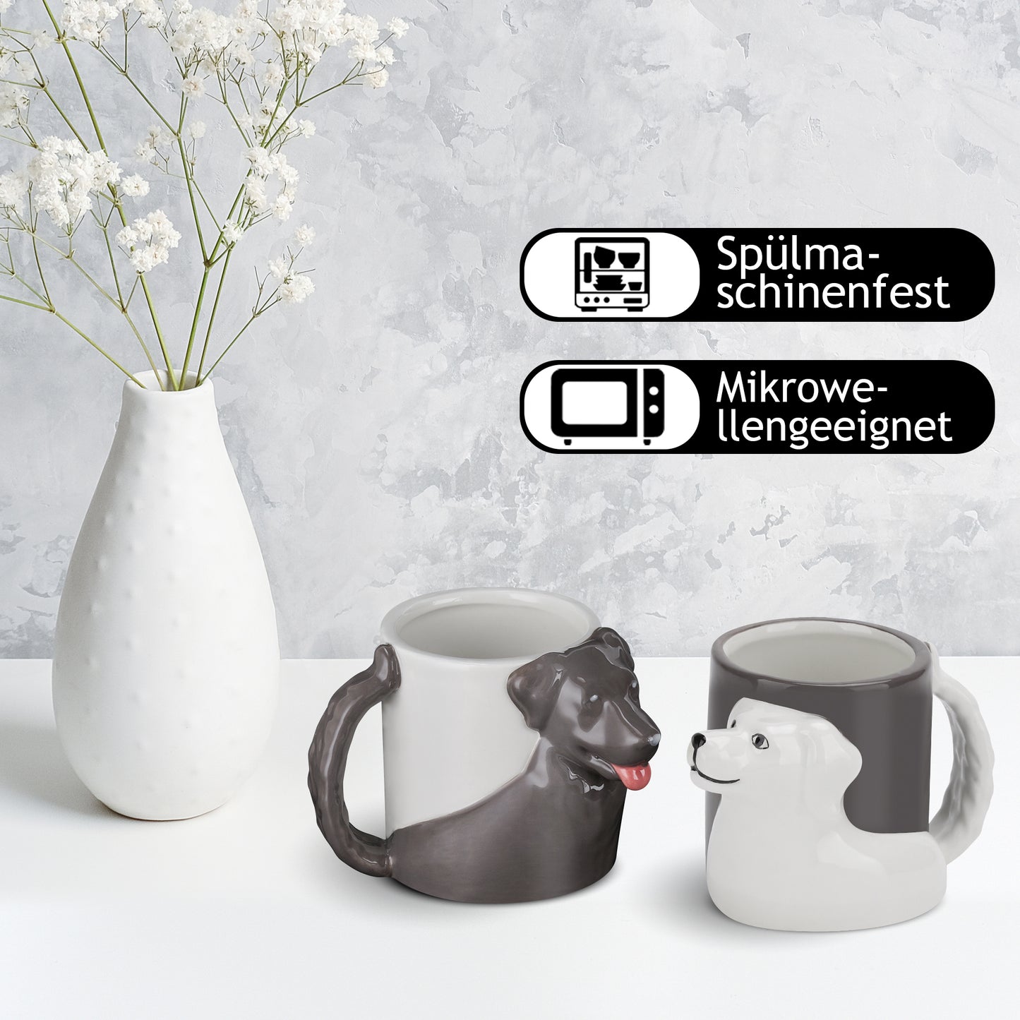 3D Hunde Tassen 2er Set 300 ml