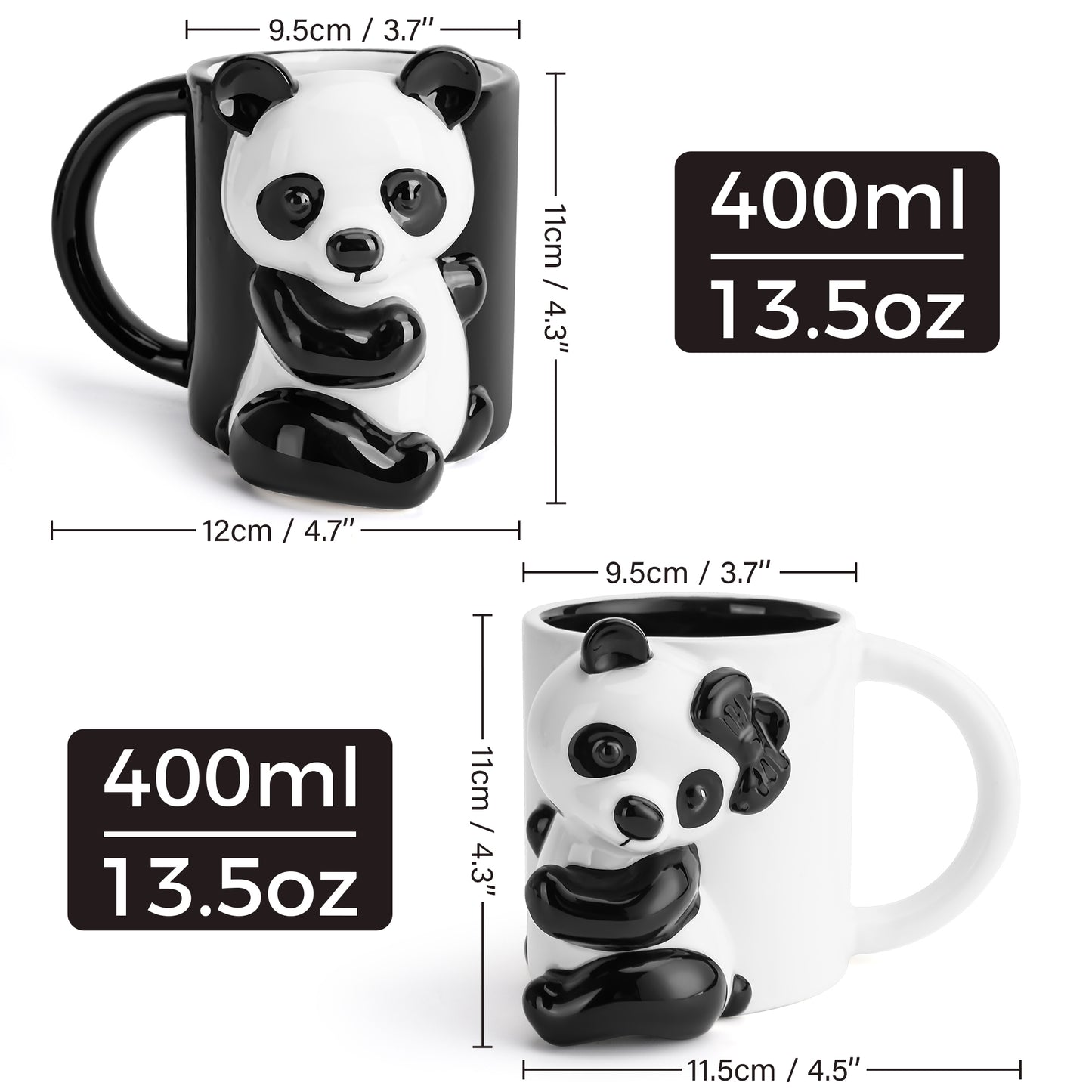 3D Panda Tassen 2er Set 400 ml
