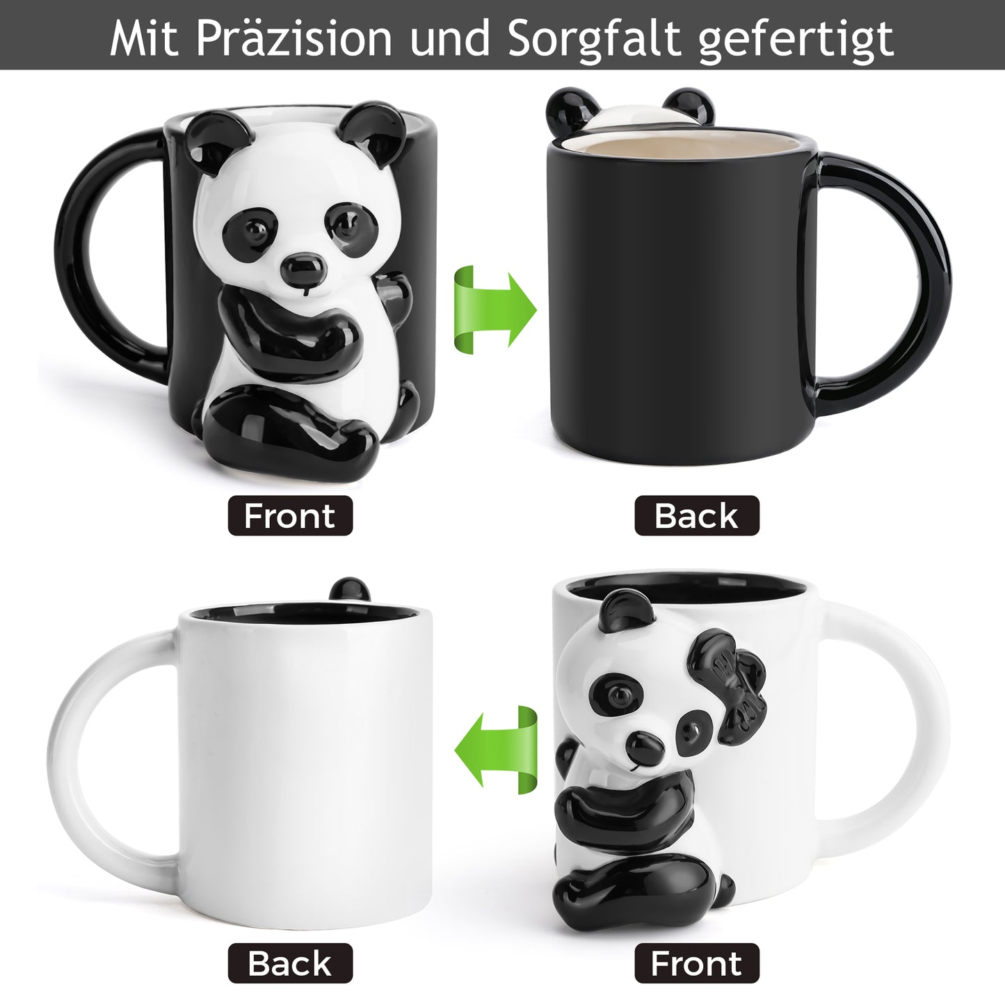 3D Panda Tassen 2er Set 400 ml