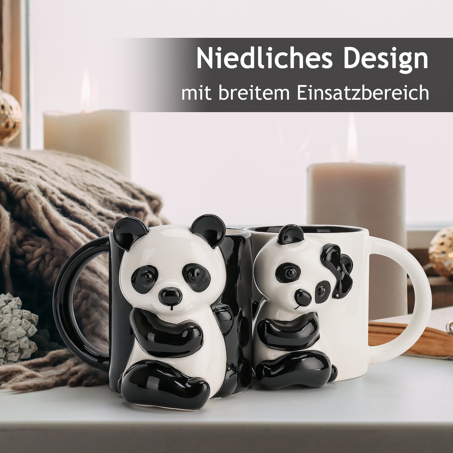 3D Panda Tassen 2er Set 400 ml
