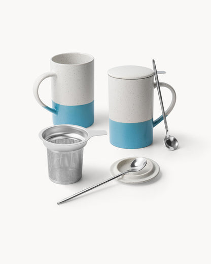 Teetassen Set mit Siebeinsatz und Deckel 2er Set 500 ml