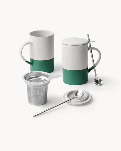 Teetassen Set mit Siebeinsatz und Deckel 2er Set 500 ml