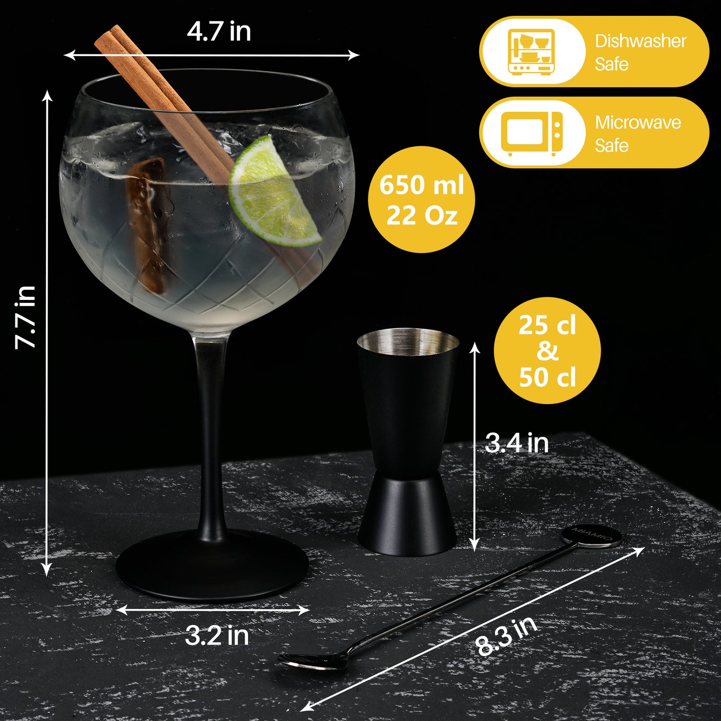 Gin Gläser Crystaluna 2er Set 650 ml mit Messbecher und Rührlöffel