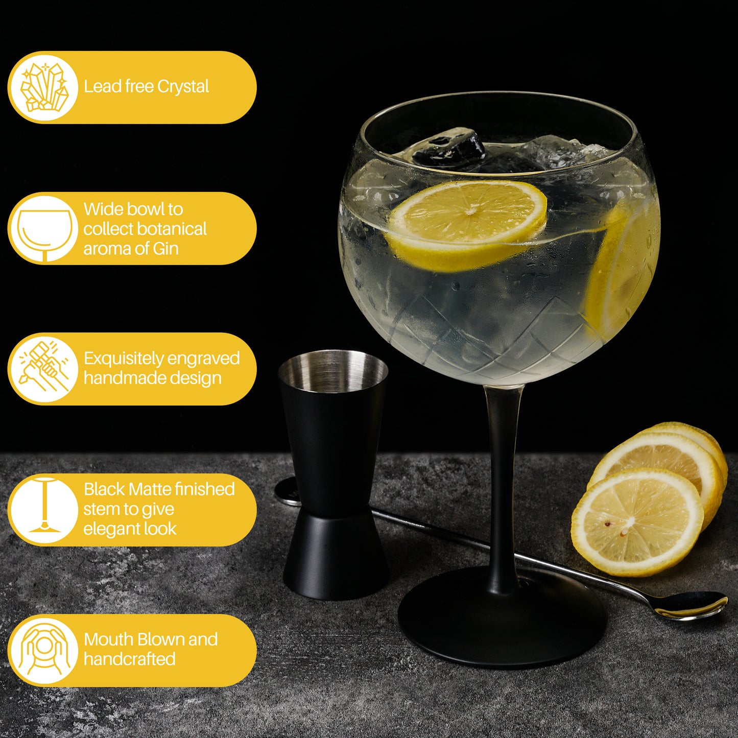 Gin Gläser Crystaluna 2er Set 650 ml mit Messbecher und Rührlöffel